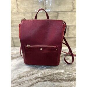 LC Lauren Conrad Backpack Shoulder Bag Purse Vegan Pebbled Leather Red Medium